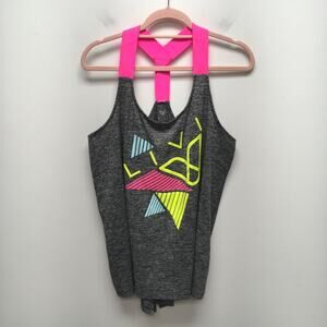 Livi Active Womens Gray Pink Logo Print Sleeveless Wicking Y-Back Tank Top 14/16